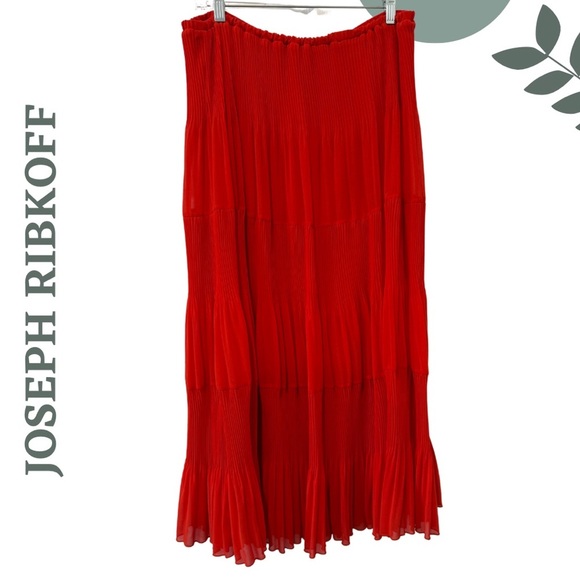 Joseph Ribkoff Orange Tiered Pleated Midi Skirt | Flowy & Bold | Lined | Size 18 - Picture 3 of 5